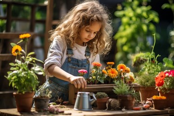 Girl gardening in a calm and relaxing environment. 