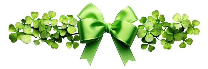 A green clover ribbon for St. Patrick's Day isolated on transparent background. - obrazy, fototapety, plakaty