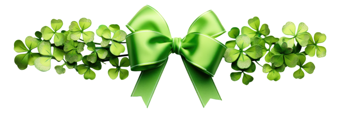 A green clover ribbon for St. Patrick's Day isolated on transparent background. - Powered by Adobe