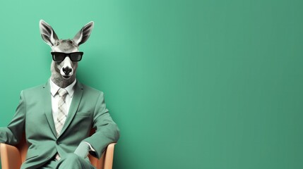 an animal in a suit sits on a chair