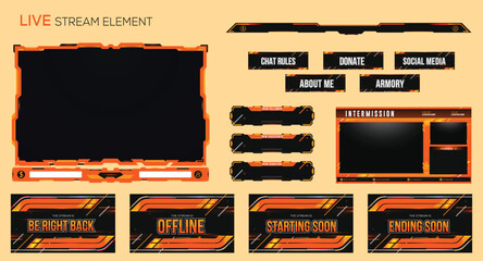 Orange and black gradient abstract Live Stream Gaming facecam, panel ,alerts and background element design - obrazy, fototapety, plakaty