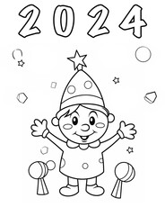 New year 2024 coloring page, new year celebration 