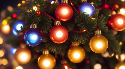 Obraz na płótnie Canvas christmas tree with ornament baubles and lights
