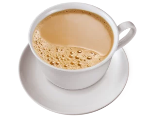 xícara com café com leite cremoso isolado em fundo transparente - xícara com cappuccino quente