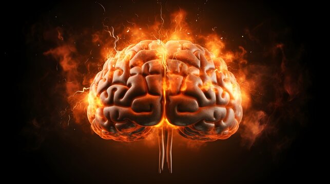 Front view of Brain, exploding brain, disease concept like Parkinson's, Alzheimer's , dementia or Multiple Sclerosis. Generative AI