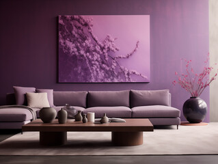 Modern interior design with purple monochromatic color scheme, living space