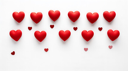 Composition for valentine's day or wedding. Red hearts and the inscription Love on a white background. Generative Ai