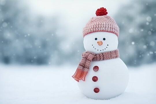 A Snowman Wearing A Hat And Scarf