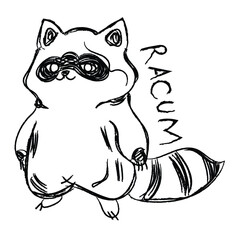 Badly drawn raccoon vector art. Kids raccoon drawing. © Rubab