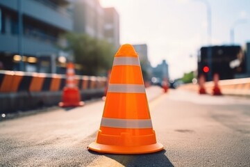 Orange Traffic Cone In Construction Improvement Zone - obrazy, fototapety, plakaty