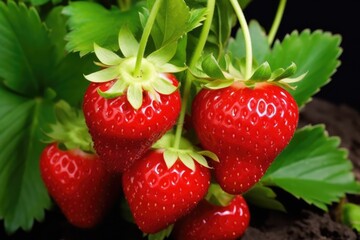 Ripe Strawberries Growing In Garden, Closeup. Сoncept Breathtaking Sunsets, Majestic Mountains, Serene Beaches, Vibrant Urban Landscapes