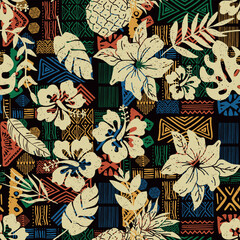 Ethnic tribal patchwork seamless pattern with hand drawn abstract tropical motif © Fardeen_Ehsan