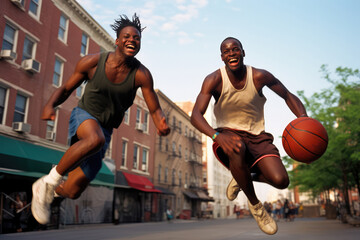 Street Basketball Players, African American Men - obrazy, fototapety, plakaty
