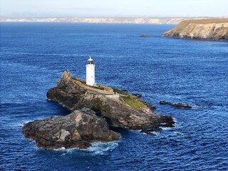 Godevy lighthouse Cornwall UK drone,aerial