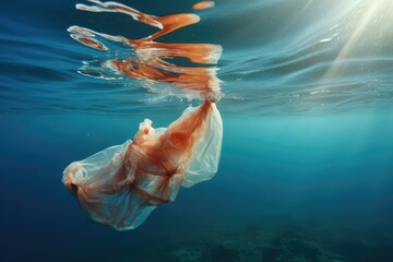 Underwater Photo Of Garbage Bag Polluting Ocean - obrazy, fototapety, plakaty