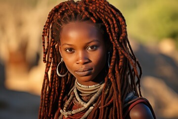 Village Portrait Of African Woman With Dreadlocks From Himba Tribe