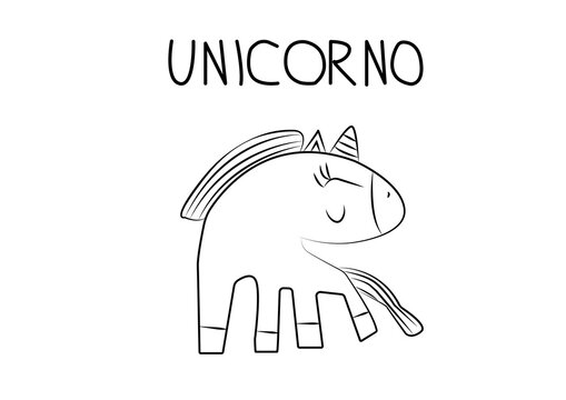 Stampa, unicorno, unicorno disegno, unicorno da colorare, unicorno disegno facile per bambini, fantasia, fiabe, racconti, logo, storie, vettoriale, stilizzato