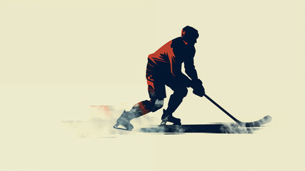 Obraz premium minimalist ice hocky illustration of players playing hockey and shooting a puck