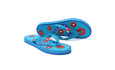 colorful eva ladies flip-flops pairs isolated on white background