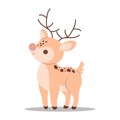 Cute cartoon deer on a white background. Vector illustration. Wildlife, nature reserve, zoo.