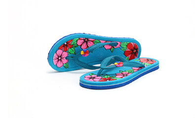 colorful eva ladies flip-flops pairs isolated on white background