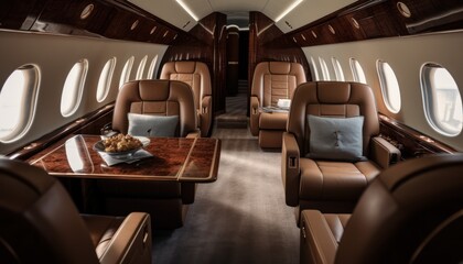 The Inside of an Airplane With Leather Seats