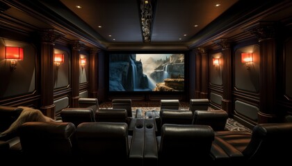 A Luxurious Home Theater with Leather Chairs and a Large Screen
