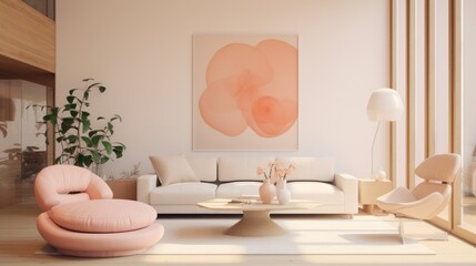 Minimalist interior design. 3d visualization in Pantone 2024 colors.