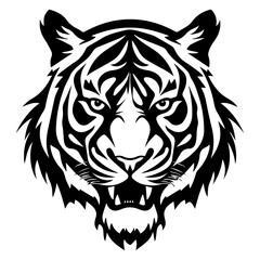 Tiger Face vector silhouette black color, Tiger face logo concept vector