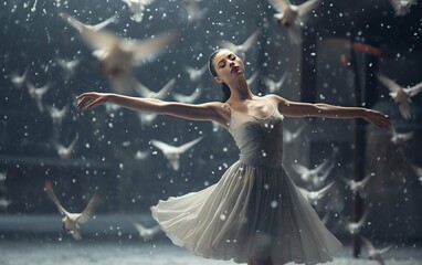 Fototapeta na wymiar ballet of snowflakes