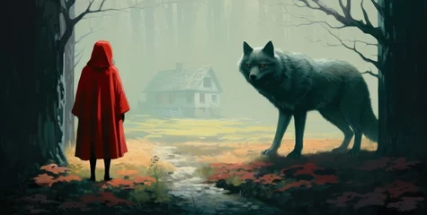 Selbstklebende Fototapeten Little Red Riding Hood in Enchanted Forest © Аrtranq