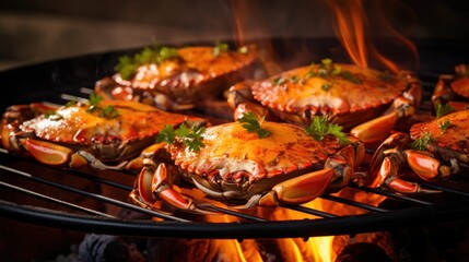 Grilled crabs are a flavorful delicacy perfect for a holiday dinner. - obrazy, fototapety, plakaty