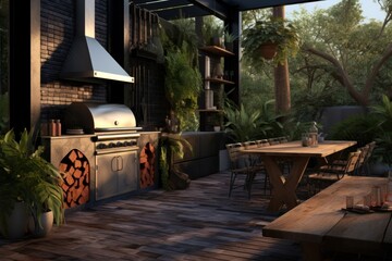 Elegant Outdoor Kitchen in Twilight