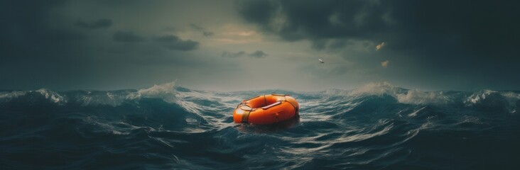 Rough Sea with Solitary Lifeboat - obrazy, fototapety, plakaty