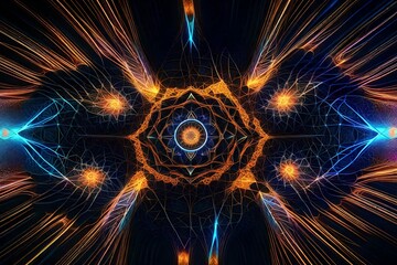 A digital fresco of fractal elegance, where recursive patterns whisper the secrets of self-similarity in the sacred geometry of mathematics, neon lighting