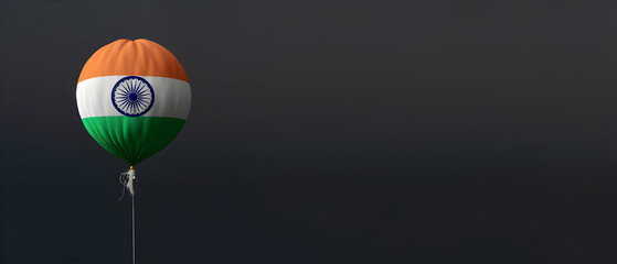Indian republic day concept. Indian flag print on air balloon with copy space banner