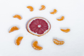 grapefruit in the snow