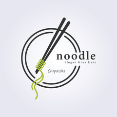 noodle chopsticks logo, badge noodle symbol vector illustration design