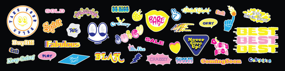 Set of weekly or daily planner and diary flat vector illustration. Cute sticker template decorated with trendy cartoon images and letters. Signs, symbols, objects for the scheduler or organizer