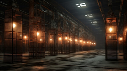 Fototapeta na wymiar 3d rendering of abstract industrial hall with rusty