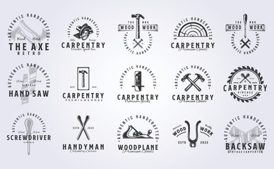 bundle of carpenter logo vector illustration design, set vintage logo design - obrazy, fototapety, plakaty