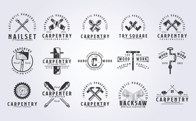 set of carpenter logo, woodwork bundle logo vector illustration design