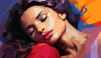 Retrato  de una mujer  descansando con los ojos cerrados