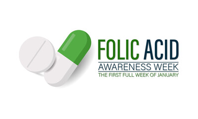 National Folic Acid Awareness Week vector template design. Its Promoting Health and Pregnancy Wellness with Folic Acid . Banner, card, poster design.