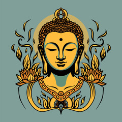 Buddha head - elegant vector illustration. The symbol of Hinduism, Buddhism, spirituality and enlightenment. Tattoo, illustration, printing on fabric.