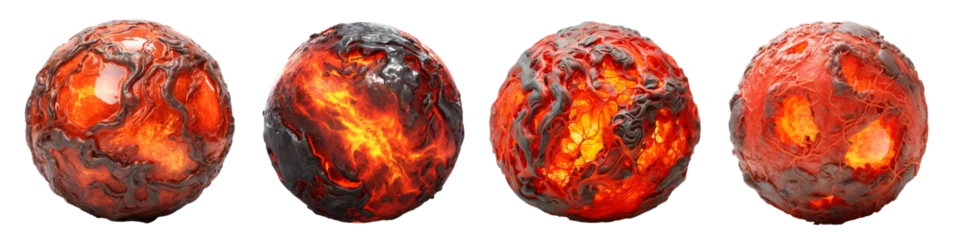 Foto op Canvas Set of hot lava planet or balls isolated on transparent background. Generative AI © SRITE KHATUN