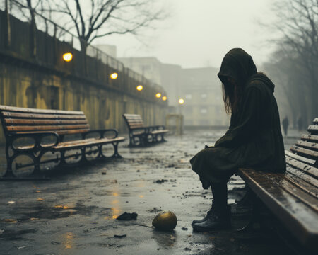 Woman sitting and contemplating her sadness and depression, mental health, Generative AI