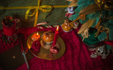 Fototapeta premium Vintage home interior. Christmas inspiration elements, decoration