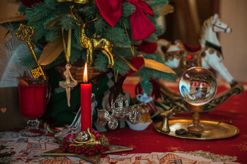 Vintage home interior. Christmas inspiration elements, decoration