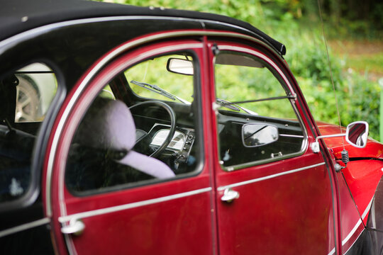 Red Citroen 2CV Detail with Interior and Dashboard